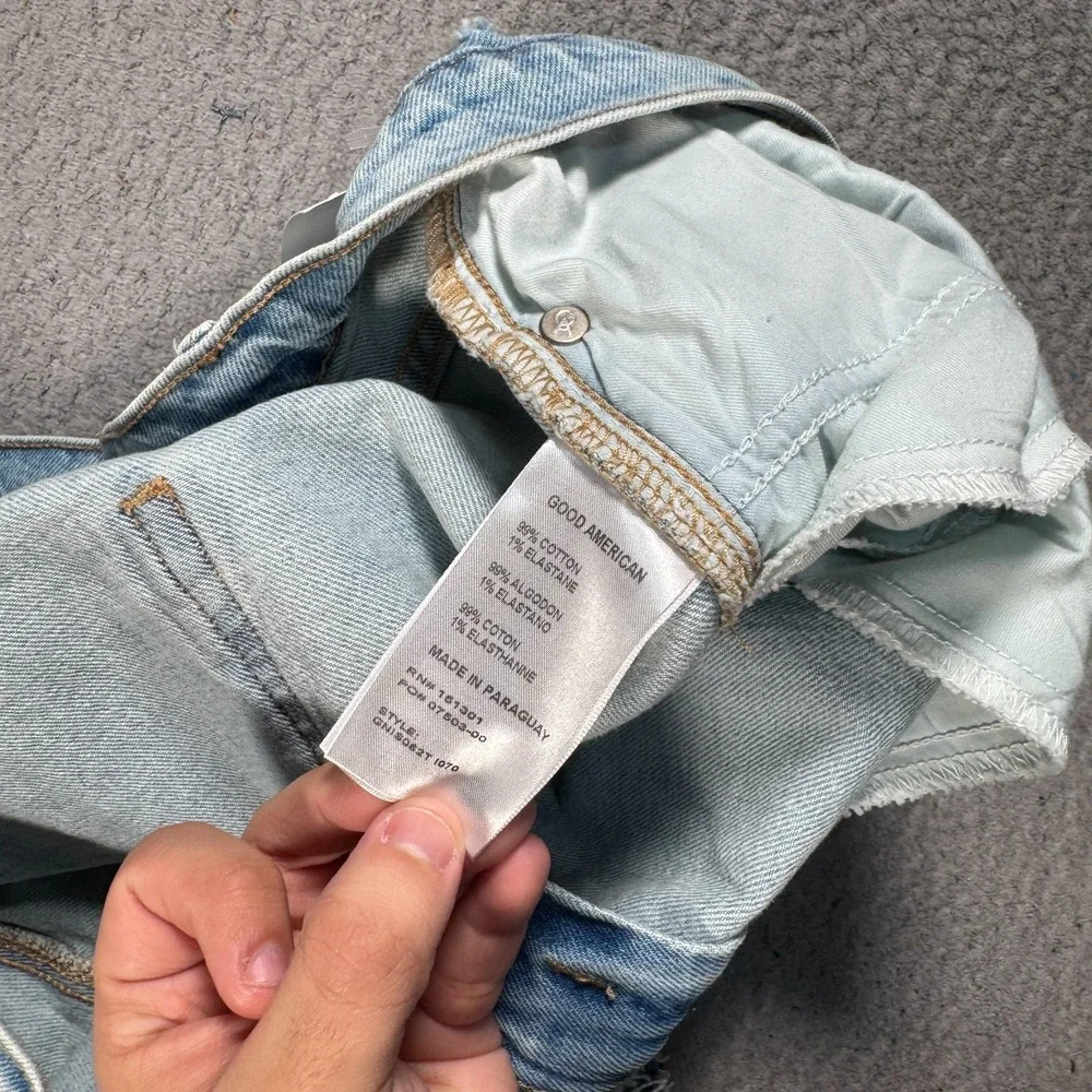 Good American Shorts Women's 24 Blue Cotton Denim Cut-Off 90s Raw Hem‎ Stretch